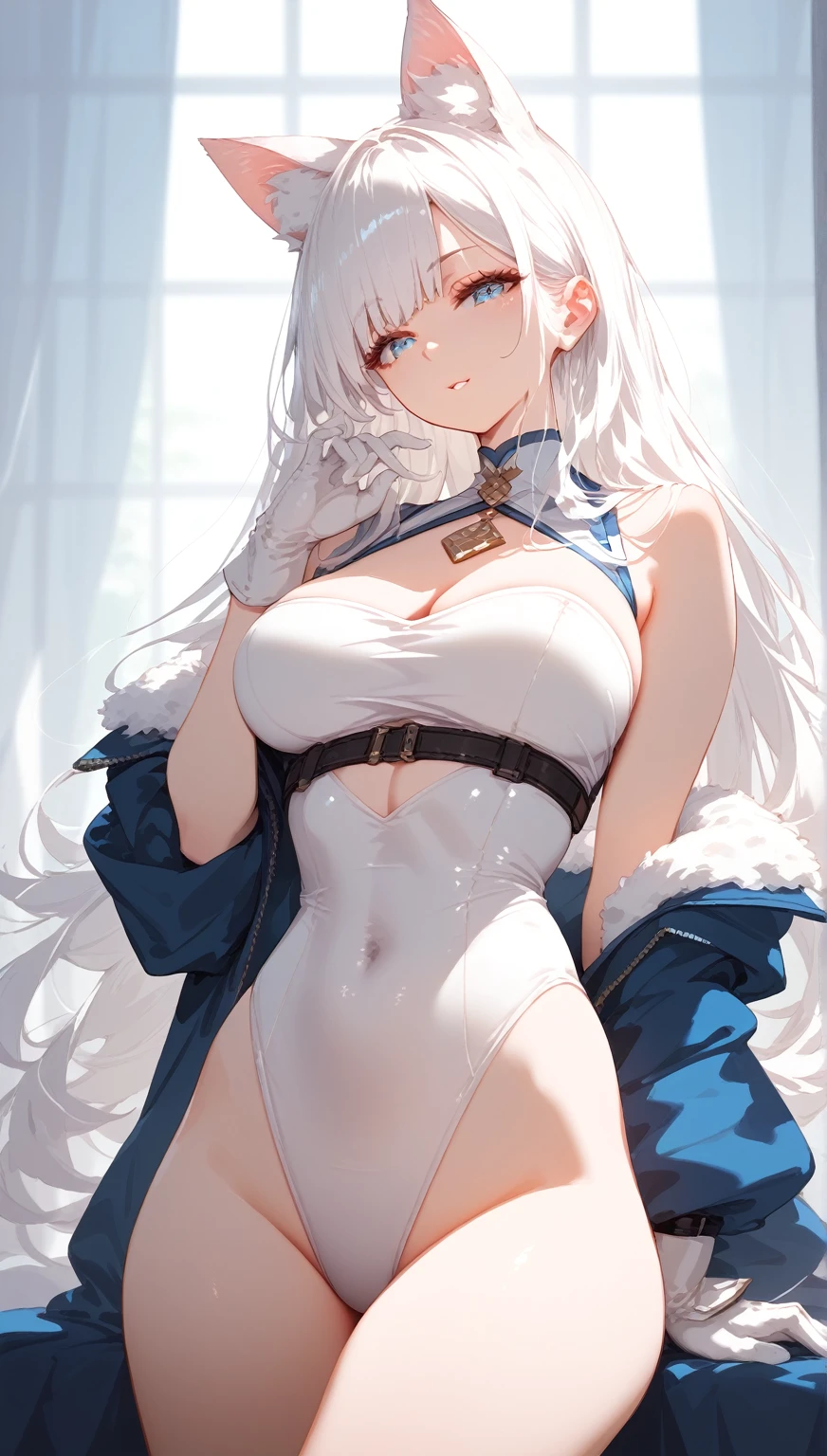 Very detailed、highest quality、Best image quality、masterpiece、8k、Sparkling blue eyes、Anime Face、A kind smile、Open your mouth、Big Breasts、Long blonde curly hair、(SFW Giant)、Cowboy Shot、(White Thong:1.5)、(Muscles of the whole body)、Horn、Professionally、nude、NSFW