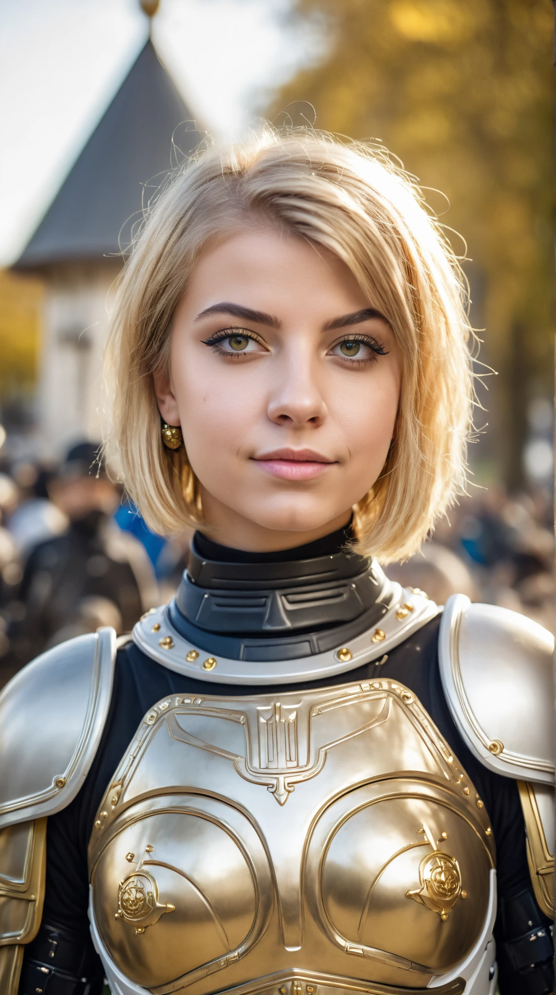 photo of strawberry blonde (MackenzieHyde:0.99) (with short straight hair:1.3),  wearing a white and gold armor with a red symbol on her chest, (upper body:1.2) , (extremely detailed CG unity 8k wallpaper), photo of the most beautiful artwork in the world, professional majestic oil painting by Ed Blinkey, Atey Ghailan, Studio Ghibli, by Jeremy Mann, Greg Manchess, Antonio Moro, trending on ArtStation, trending on CGSociety, Intricate, High Detail, Sharp focus, dramatic, photorealistic painting art by midjourney and greg rutkowski, (looking at viewer), (detailed pupils:1.3)
