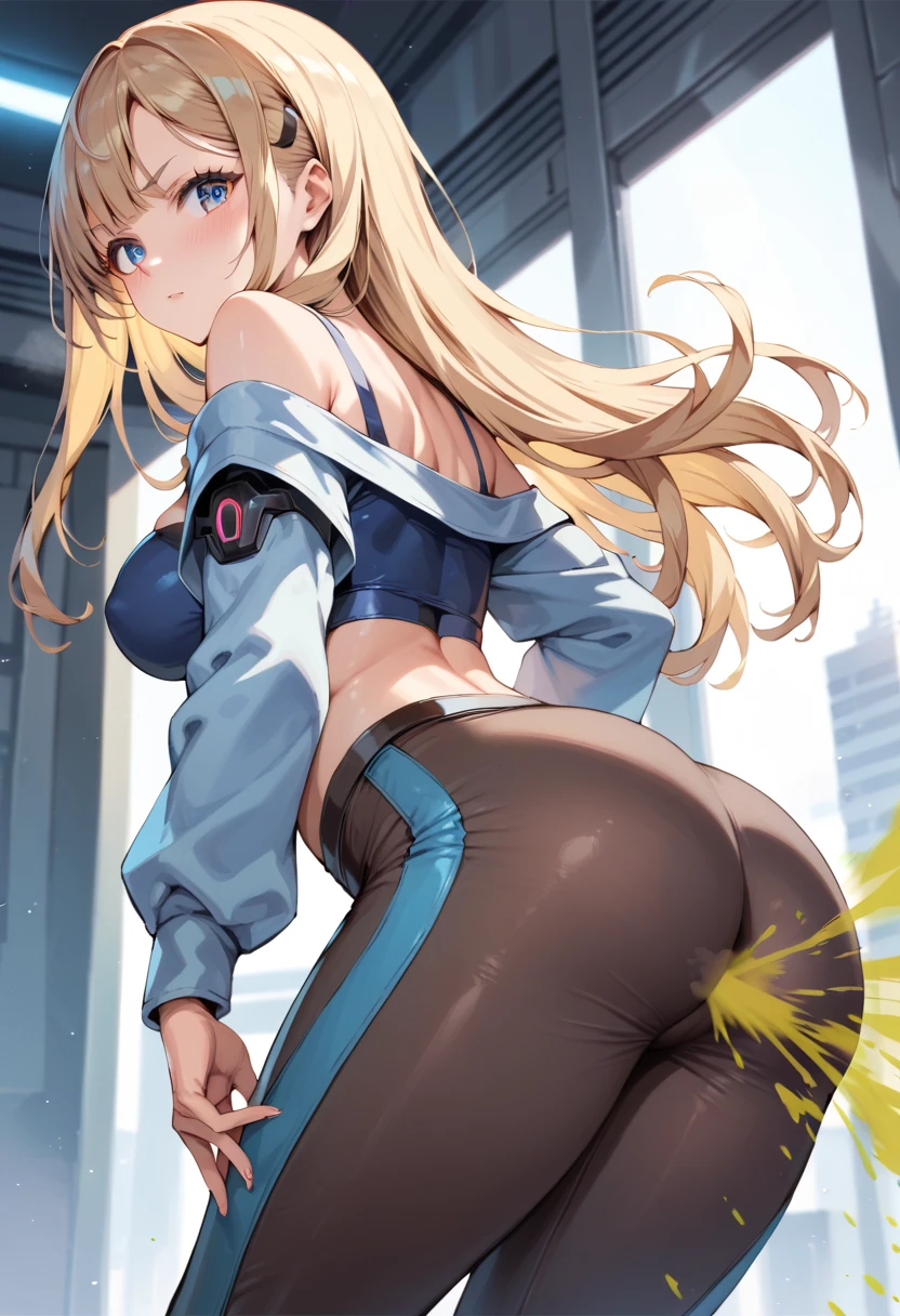 Very detailed、highest quality、Best image quality、masterpiece、8k、Sparkling Blue Eyes、Anime Face、A kind smile、Open Mouth、(Blonde waist-length hair:1.2)、(SFW Giant)、(Rear View:1.5)、Cowboy Shot、(Thong:1.5)、(Muscles of the whole body)、Horn、ckundies、(leaning forward:1.5)、(topless:1.5)