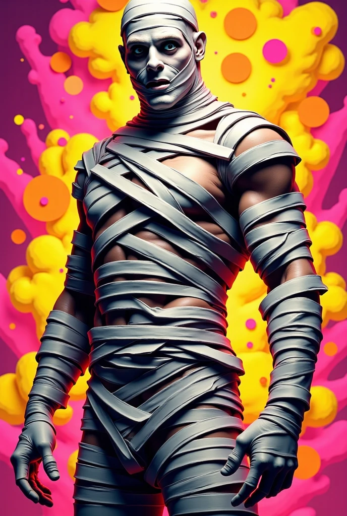 In a pop art style, An able-bodied adult mummy