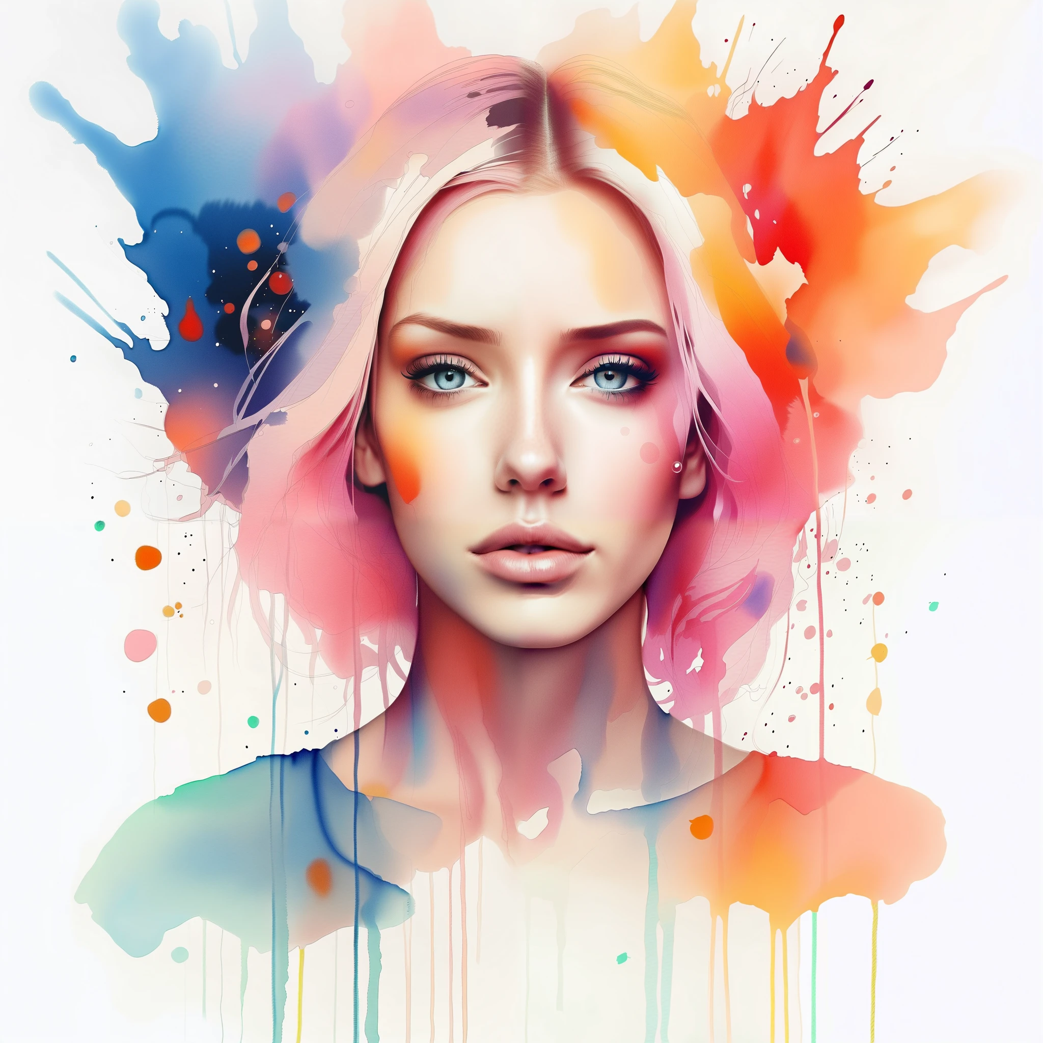 woman with agnes cecile, glowing design, pastel colors, ink drops, autumn lights