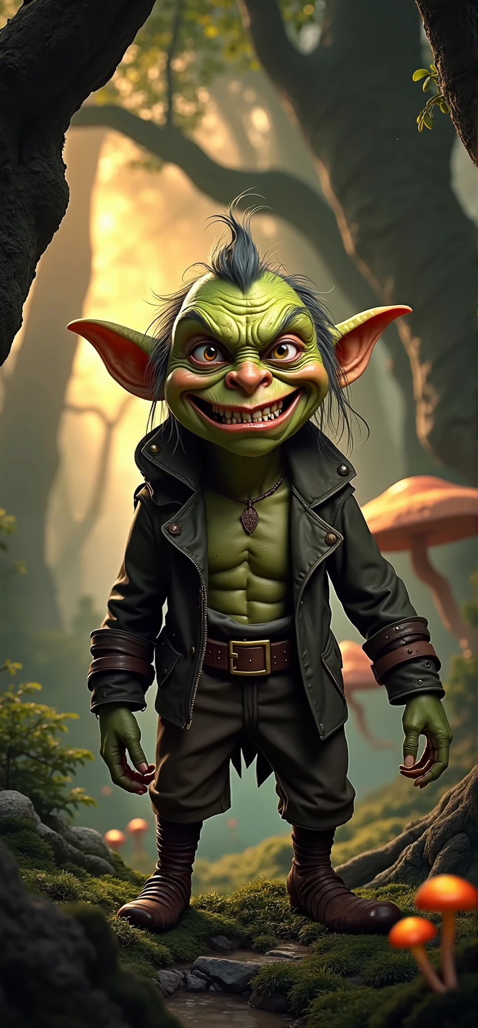 Create that same goblin in this background 