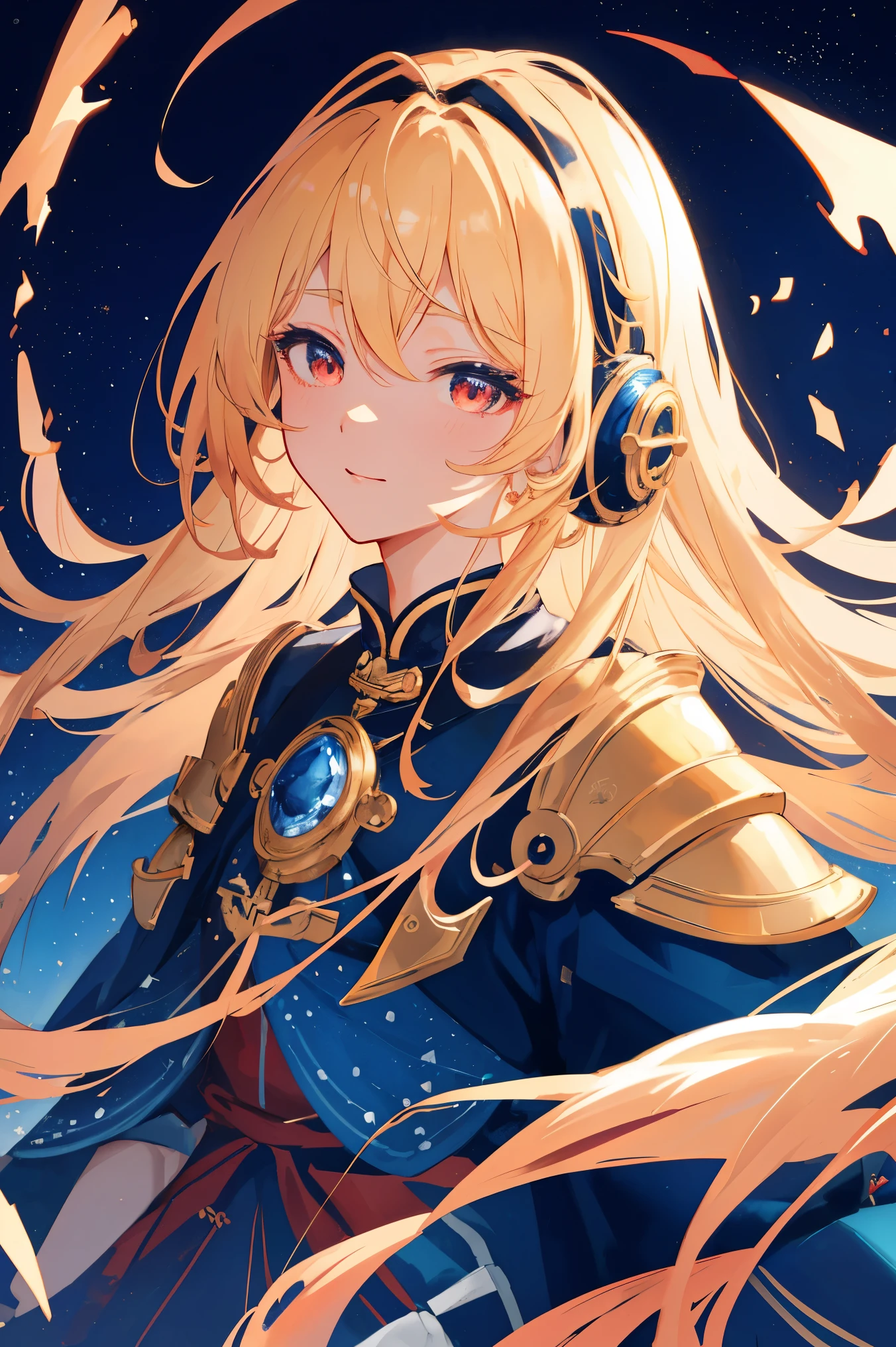 Anime girl with long blonde hair and blue eyes in a blue dress - SeaArt AI