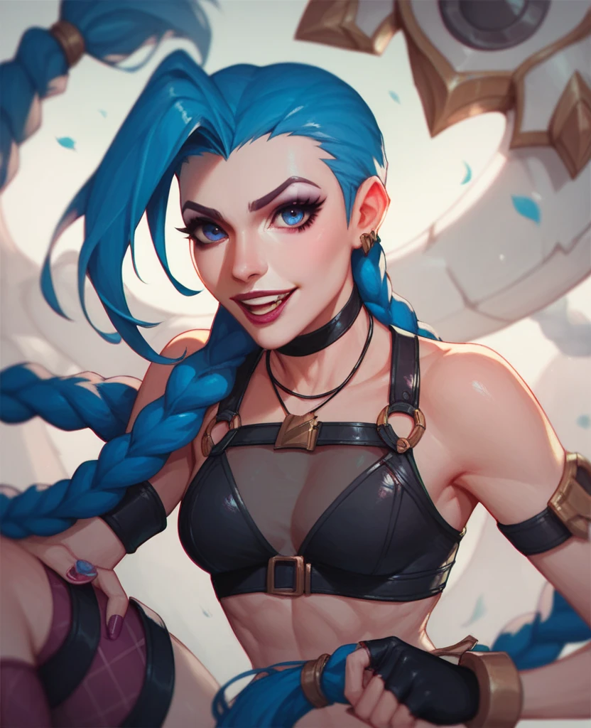 Jinx Arcane league of legends large hair trenzas azul Paulette