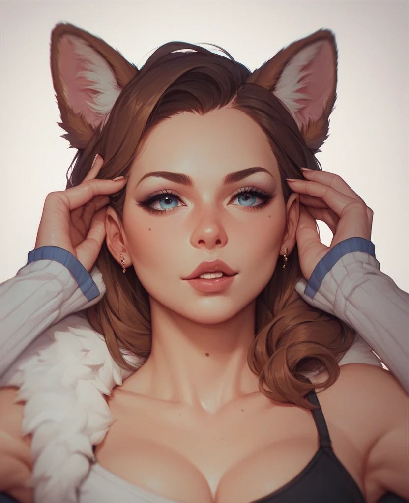 An up-close, 8K resolution shot of a young and shy female fox-human hybrid character. With a Humen face and Her body is slender and devoid of clothing, yet her entire form is covered in thick, soft fur, making her skin appear smooth and uninterrupted. The focus of the image is on her upper body and face, which expresses timidity and nervousness, and her immense big breasts, which are adorned with equally fluffy fur, the nippels are comming through. The camera captures her from the crown of her head to her chest, showcasing her delicate features and the intricate pattern of her fur. The viewer can't help but feel drawn to her innocence and allure as she looks down shyly, revealing a pair of large, gentle eyes framed by long lashes. Her nose is dotted with cute, small whiskers, and her ears are fluffy and perked up, as if she's listening intently to something in the distance. The background is intentionally blurred, allowing the viewer's attention to remain solely on the subject. This 18+ image is a testament to the artist's ability to create highly detailed, realistic furry art in ultra-high resolution. more fur, complete body coverd by fur, even the breasts are coverd by thick fur.