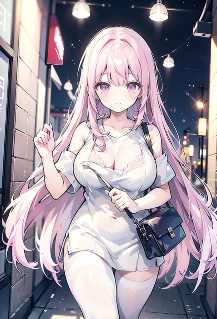 Long pale gray hair scattered,Hair is slightly curled,Pink eyes,Loving pupils,girl,huge tit,White sports shorts,white short sleeve,Clothes drenched in sweat,Stand a word horse,