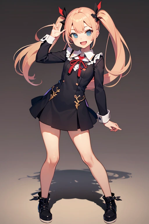 1girl, white hair, short hair, yellow eyes, small breasts, cat hair ornament, sidelocks, grey hair, shiny hair, school uniform, (golden eyes:1.2),(vest-corset on stomach with 2 long triangular extensions over the skirt), white buttons on vest-corset, (stripped shirt with short sleeves under the vest-corset), (the edges of the sleeves are close to the arms), (black colored thick ribbon on neck), (short magenta colored skirt),