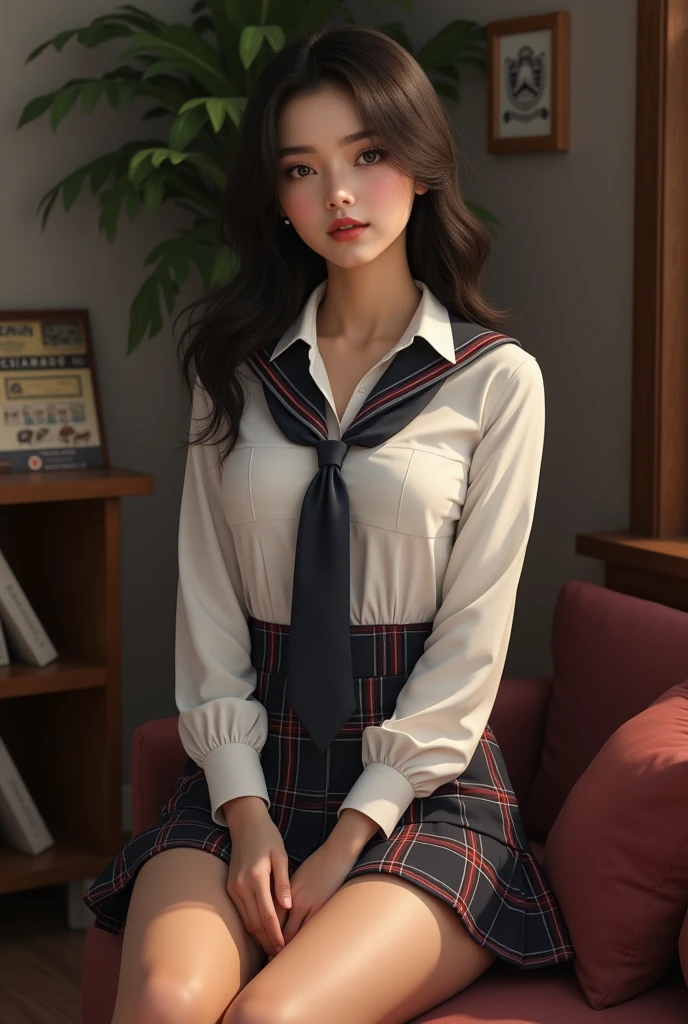 (A hyper-realistic, hight resolution), (1young girls), (extremely detailed beautiful face), Amazing face and eyes, (Best Quality:1.4), (Ultra-detailed), (extremely detailed CG unified 8k wallpaper), Highly detailed, High-definition raw color photos, Professional Photography, Realistic portrait, Amazing face and eyes, Pink eyes, (High School Uniform, Pleated mini-skirt:1.3), (High school uniform with wide open chest:1.3), (Beautiful big breasts:1.3), Brown hair, Model, School, crass room, Indoor, Sitting, Chair, spread your legs wide, (:1.3),(((Opening legs)))、 (((Bokeh))), depth of fields, (View from below:1.1),((()))、 (((Camel toes visible)))、(Colossal tits)