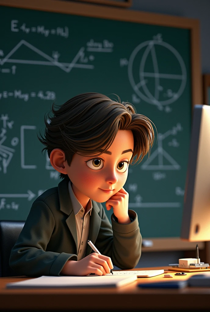 A teenager boy with glasses thinking something sitting in a classroom.