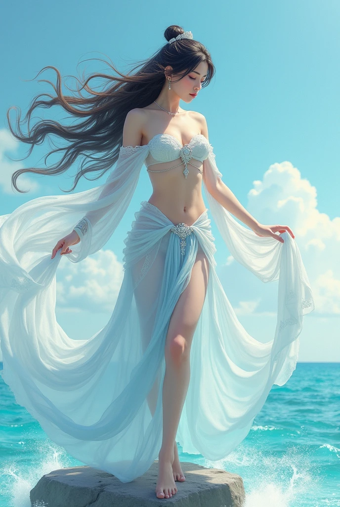(8k、RAW Photography、Photorealsitic:1.25)、(lipgloss、eye lashes、Glossy side、shinny skin、top-quality、超A high resolution、depth of fields、chromatic abberation、Caustics、Wide Light、natural shadows、Hats、KPOP Idol)、(dreamy and romantic compositions:1.5)、light pink style、1girl、(sky witch:1.5)、tall and thin beauty goddess、Flowing Dresses、conservative girl、cloud goddess、Flowing realistic fabric、 wearing flowing dress、Realistic blue sky in the background、(the wind:1.5)、(full bodyesbian:1.5)、add_detail、huge tit