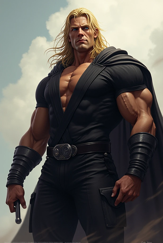 Thor as a muscular bodybuilder with 8 pack abs and big biceps and big pectoral muscles and huge bulge