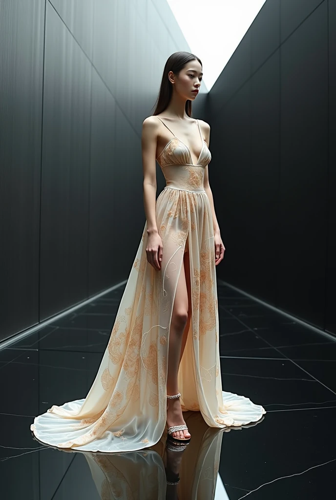 Princess tied up in a long sheer gown,saranwrap