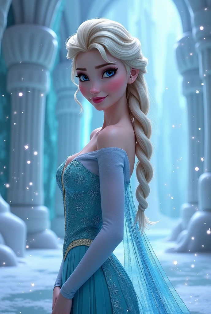 1girl, elsa \(frozen\) in the corridor of the library, (single braid), (Elsa's Coronation Dress), cloak, upper body, long hair, worm light, solo, (braid over shoulder:0.7), shy, (blush:0.4), detailed skin, (Back View, from behind:1.4), looking back over shoulder, Arabian palace background, Frozen_elsa_textV1-PonyXL, anime screenshot, source_anime, dramatic composition, cinematic dynamic action scene, vibrant colors, cinematic lighting, dramatic lighting, best quality, masterpiece, very aesthetic, perfect composition, intricate details, ultra-detailed