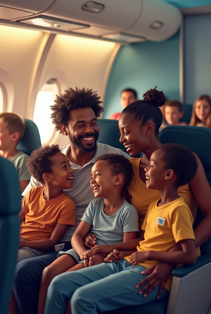 picture of a family portrait taken inside a space ship, in front of a window showing a beautiful planet in space, high quality, ultra-detailed, dramatic angle, big smile, perfect hands, different skin colors,