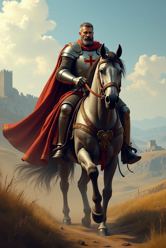 Knight in heavy armor on horseback