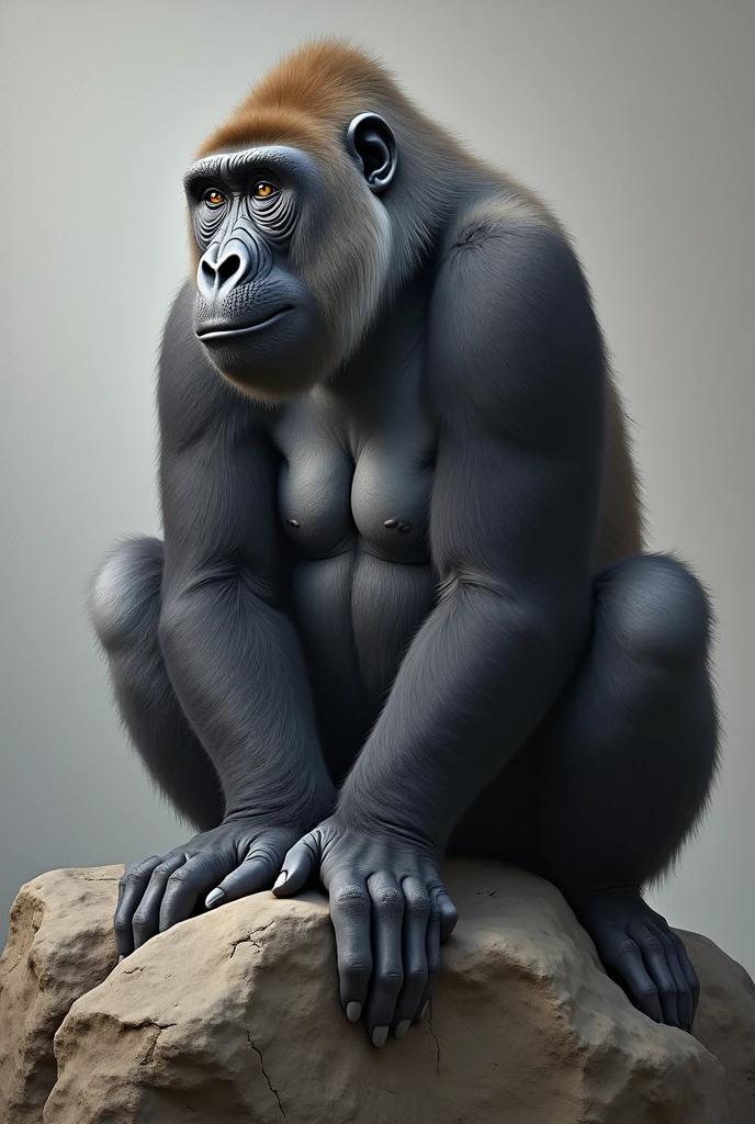 King Kong skinny version, without muscles. skinny monkey body. wearing glasses. rabbit tooth in King Kong's mouth. King Kong gorilla. Skinny King Kong. skinny gorilla. gorilla without muscles. absence of muscles. common body. realist. standing