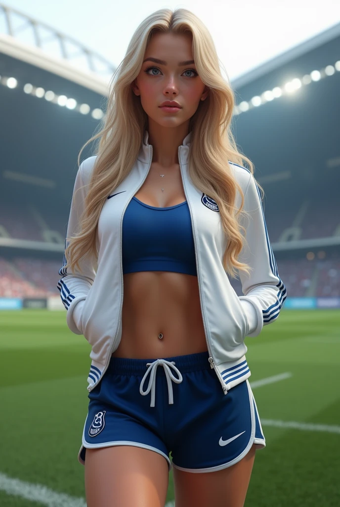 best qualtiy, Full body like,Refined face,18-year-old girl,Slim body,Smaller bust,Pink ,pink panty,Stadium scene,Stand tall