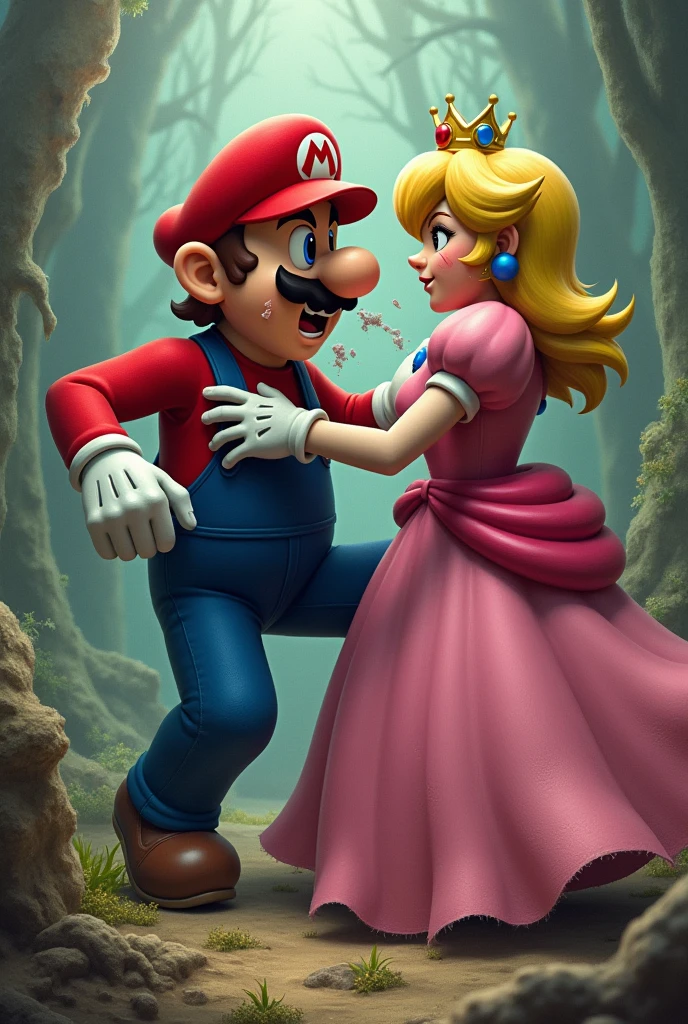 Mario regarde les jambes de Peach.