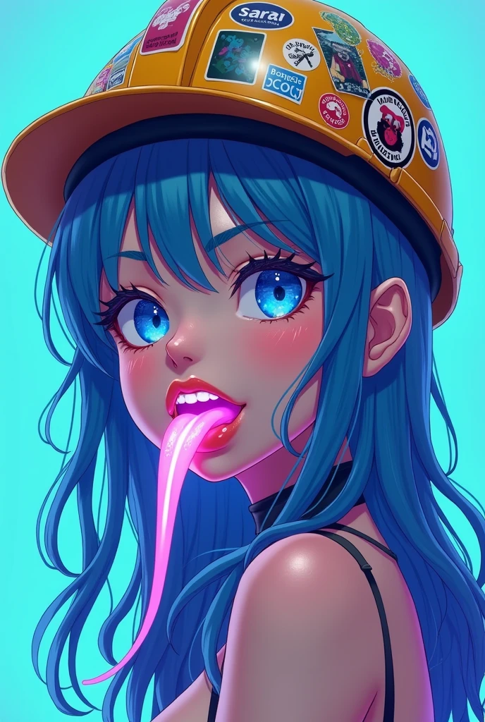 (highres, best quality, masterpiece:1.3), (1girl:1.1), <lora:megatongue:0.8>, <lora:longtongue_8x4-4x1:0.2>, (hyper tongue:1.5), (very long tongue:1.4), (saliva, drooling, steam, blush, aroused:1.1), (long pink tongue, wide tongue, tongue out:0.6), (wide open mouth, upper teeth:0.6), (throat, uvula:0.5), (standing, three quarter view:0.8), 
<lora:JinxLol:0.55>, (jinxlol:1.2), (crop top:0.7), red eyes, blue hair, (long blue braid:0.9), arm tattoo, (curvy:0.9), 
urban background
