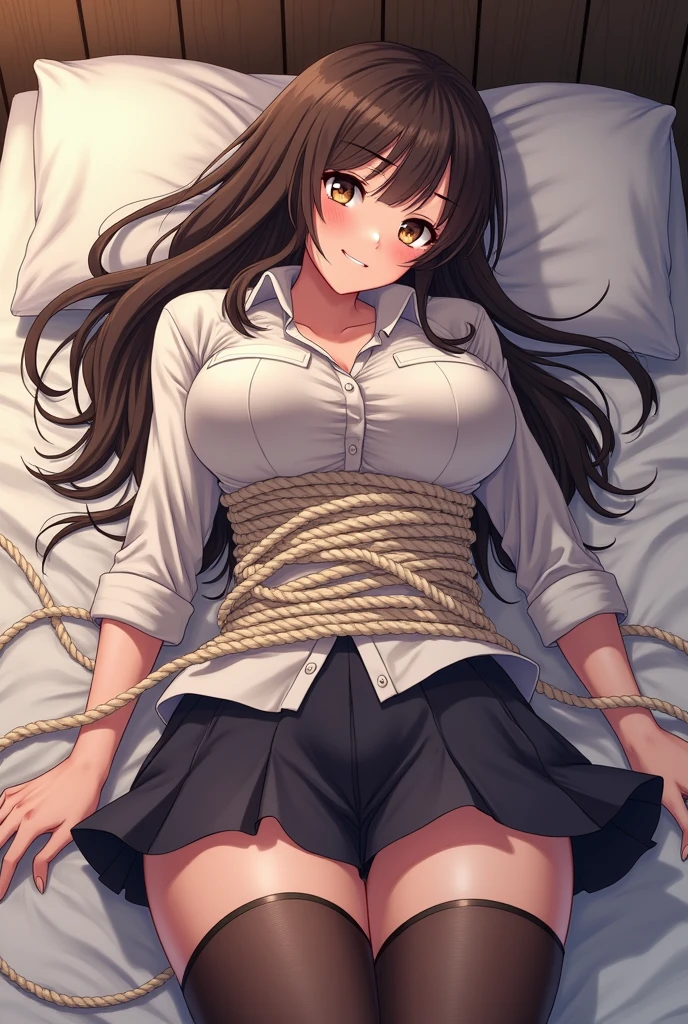 Shiny blond hair, very long hair, sophisticated haircut, ((((hair fully braided)))), ((small twisted braids)), thin and oval face, submissive, (((detailed ball-gagged:1.3))), ((((gagged)))), (((((very transparent dress:1.3))))), ((((transparent string)))), cute and blushing 18 years old anime girl, look away because she is embarrassed and blushes, bright blue eyes, detailed face, detailed members, detailed arms, detailed hands, ((((sparkling diamond jewelry)))), tiara, ((makeup)), high heels, puffy sleeves, long gloves, long eyelashes, Girl lying, tied by ropes, shackled, can no longer move, tied tightly, very hard tied up with lots of ropes, hampered by so many ropes that she can no longer move, bound hands and feet, ropes tie his whole body, tied extremely tightly and forcefully to her bed by a lot of ropes, its limbs are strongly tied together by ropes, his torso is tied up with thick cords, her chest is so tied up with ropes that it sticks out, her legs are tied tightly with thick ropes, his hands are tied behind his back with ropes, she can no longer move her feet, her hands which are tied by thick ropes, she desperately tries to free herself, likes to be tied tight with big ropes, likes to be immobilized by big ropes, lying down, his hands and feet are strongly tied to the railing of his bed, his legs are pressed together and tied with ropes, its limbs are held vigorously by imposing ropes, her hands are tied securely behind her back by ropes, her chest is compressed by strong ropes, she is pressed against her bed and restrained by large ropes (shibari, arms behind the back:1.4), (hands on the back), (masterpiece, best quality) 1.5, 1girl, solo, (sexy, beautiful woman, perfect face, perfect eyes, perfect hands), samus aran, (shibari, arms behind the back:1.4), (hands on the back), Spread the legs, s' ((lie in bed by big ropes)), ((close up of the girl)), ((((lie in bed))))