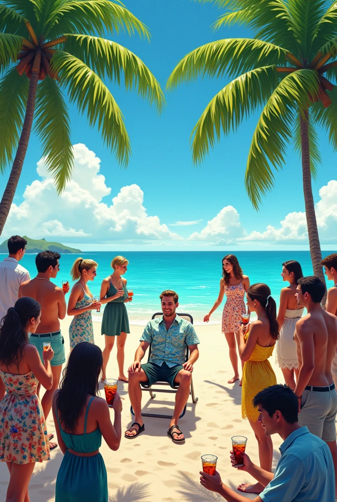 beach parties, aesthetic, extremely detailed, "The Hulk" smiling, in parties mode at a beach barbecue. In swim trunks, with a drink. Adoring -goers around. All laughing Warmth and love. Digital watercolor illustration, beautiful colourful and realistic, fantasyscape, by Waterhouse, Carne Griffiths, Minjae Lee, Ana Paula Hoppe, Stylized watercolor art, Intricate, Complex contrast, HDR, Sharp, soft Cinematic Volumetric lighting, deep vibrant lush luminous colours, wide long shot, perfect, (best quality, 4k, 8k, highres, masterpiece:1.2), ultra-detailed, (realistic, photorealistic, photo-realistic:1.37), HDR, UHD, studio lighting, extreme detail description, professional, vivid colors, bokeh, beach, portraits, landscape