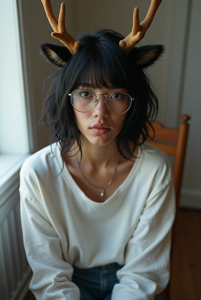 Picture a donkey wearing glasses and showing his teeth