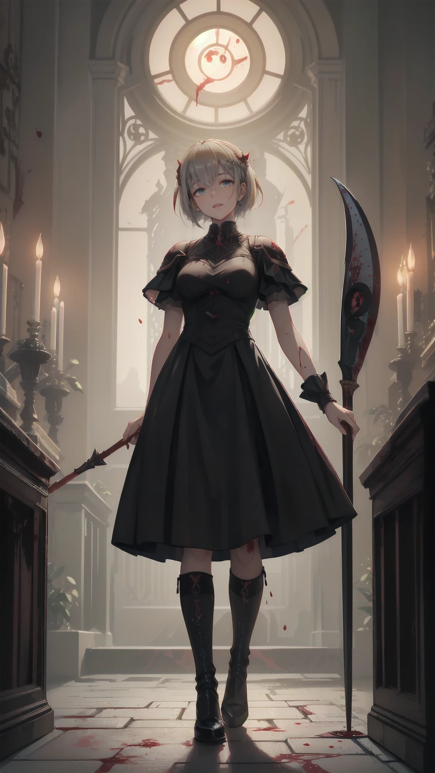 Shadowy Face　、beautiful girl、とてもcute天使、 pink t-shirt 、cute、baby face、smile、 Long Skirt、 BLACK LONG BOOTS 、.(  best quality ,4K, high definition ,  Masterpiece :1.2),  very detailed,Realistic:1.37,  Spooky altar background  ,Dark fantasy,Red Scheme ,Ominous atmosphere,Eye-catching,story,anatomy,Anime Style,  concept art,beautiful細部までこだわった顔と (((red eyes ))),A terrifying ritual ,Satan's Ritual  ,Premature death,Inappropriate behavior, smile ,Scythe Face,Girl Monster, beautiful,  delicate facial features,   sharp eye,  sharp fangs, pale Skin, Dark Background,   movie lights, Dramatic Shadows,  gothic,   Being in a Dark Atmosphere , Dark fantasy, 1 person&#39;S,  please open your mouth wide ,  In the dark atmosphere of 。 open your mouth and peel your fangs  , Beastly Sharp Teeth , Wide lips, Very big mouth,  red cheeks , ,( Blood Splatter :1.4),Scary smile, smile, angel design , TwiSted smile、Bloody、Head bleeding,,,,,、 Blood Splatter 、,( Blood Splatter :1.4), skull bones,devil&#39;s gun,Horror Style, (( Fantasy Sweet Taffle Ruffle Pink Costume)), ((  Flowing blonde hair  )), ,( Blood Splatter :1.4),Female Curves,  sexy flat stomach ,   perfect hand, Perfect anime face, (Pink Tata Dress)),  standing, ((悪のsmile)), ,( Blood Splatter :1.4), Steam circulation, Moonlight Illumination, night lighting, ( Blood Splatter :1.6),アニメ angel design , TwiSted smile、Bloody、Head bleeding,,,,,、 Blood Splatter 、,( Blood Splatter :1.4),  skull bones,Gothic architecture、Western architecture、  fantasy world  、,Victorian city, Skeleton Gas Light, absurd,  high definition 、 ((   table top naked underneath the jacket)), ((  best quality )), (  very detailedな), ((  very detailed)), (beautiful), ((cute)), (NFSW:1.8), Alone,(:1.6)、(world&#39;最も恐ろしく気味の悪いdevilの女の子:1.5)beautiful face、  Full Body Esbian 、pale, beautiful肌、beautiful金の髪、smile gently、Dark building ruins、(snow white&#39; ruffle dress:1.3)、( Dark Ruins Are Stained with Blood :1.3)、Low angle full body shot、(少女は血の海の中に standing:1.5)、(The ground :1.3)、( that girl lost a ton of blood ....:1.3)、( smile :1.6)、Spirit、( Blood dripping from the mouth :1.3)、
