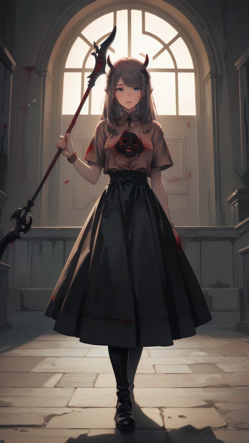 Shadowy Face　、beautiful girl、とてもcute天使、 pink t-shirt 、cute、baby face、smile、 Long Skirt、 BLACK LONG BOOTS 、.(  best quality ,4K, high definition ,  Masterpiece :1.2),  very detailed,Realistic:1.37,  Spooky altar background  ,Dark fantasy,Red Scheme ,Ominous atmosphere,Eye-catching,story,anatomy,Anime Style,  concept art,beautiful細部までこだわった顔と (((red eyes ))),A terrifying ritual ,Satan's Ritual  ,Premature death,Inappropriate behavior, smile ,Scythe Face,Girl Monster, beautiful,  delicate facial features,   sharp eye,  sharp fangs, pale Skin, Dark Background,   movie lights, Dramatic Shadows,  gothic,   Being in a Dark Atmosphere , Dark fantasy, 1 person&#39;S,  please open your mouth wide ,  In the dark atmosphere of 。 open your mouth and peel your fangs  , Beastly Sharp Teeth , Wide lips, Very big mouth,  red cheeks , ,( Blood Splatter :1.4),Scary smile, smile, angel design , TwiSted smile、Bloody、Head bleeding,,,,,、 Blood Splatter 、,( Blood Splatter :1.4), skull bones,devil&#39;s gun,Horror Style, (( Fantasy Sweet Taffle Ruffle Pink Costume)), ((  Flowing blonde hair  )), ,( Blood Splatter :1.4),Female Curves,  sexy flat stomach ,   perfect hand, Perfect anime face, (Pink Tata Dress)),  standing, ((悪のsmile)), ,( Blood Splatter :1.4), Steam circulation, Moonlight Illumination, night lighting, ( Blood Splatter :1.6),アニメ angel design , TwiSted smile、Bloody、Head bleeding,,,,,、 Blood Splatter 、,( Blood Splatter :1.4),  skull bones,Gothic architecture、Western architecture、  fantasy world  、,Victorian city, Skeleton Gas Light, absurd,  high definition 、 ((   table top naked underneath the jacket)), ((  best quality )), (  very detailedな), ((  very detailed)), (beautiful), ((cute)), (NFSW:1.8), Alone,(:1.6)、(world&#39;最も恐ろしく気味の悪いdevilの女の子:1.5)beautiful face、  Full Body Esbian 、pale, beautiful肌、beautiful金の髪、smile gently、Dark building ruins、(snow white&#39; ruffle dress:1.3)、( Dark Ruins Are Stained with Blood :1.3)、Low angle full body shot、(少女は血の海の中に standing:1.5)、(The ground :1.3)、( that girl lost a ton of blood ....:1.3)、( smile :1.6)、Spirit、( Blood dripping from the mouth :1.3)、
