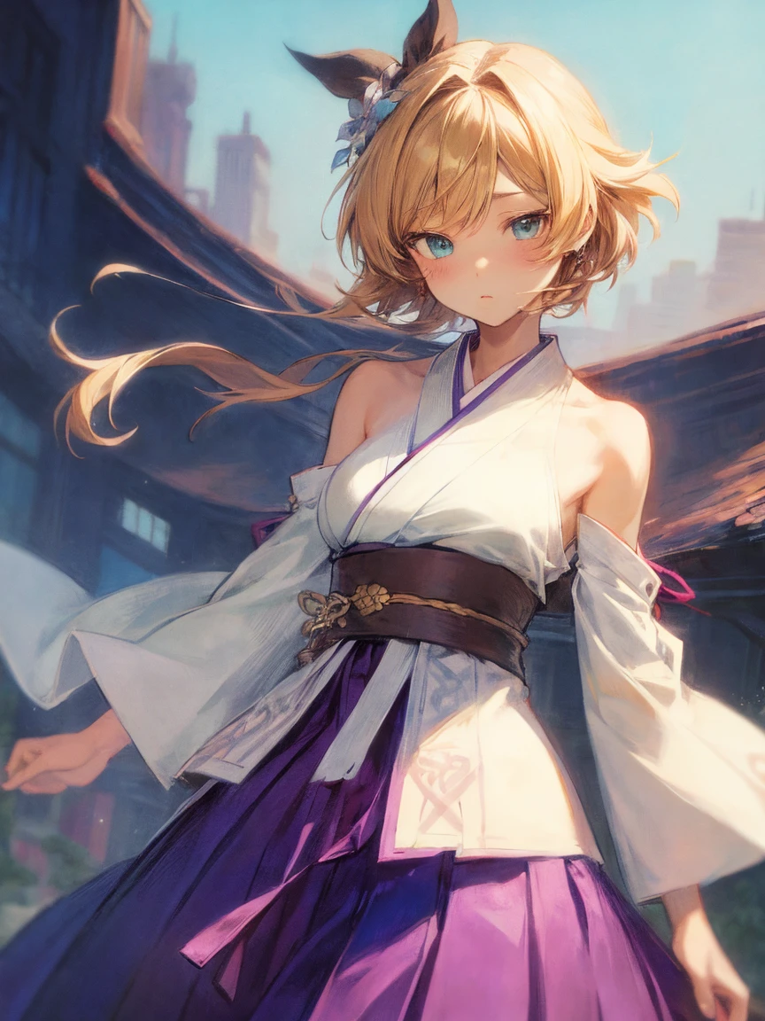 (masterpiece, highest quality:1.2)、(1 girl)、YunaFF10,  short hair, blue eyes, skirt, brown hair, hair ornament, jewelry, underwear, green eyes,  detached sleeves, japanese clothes, bra, heterochromia, hakama, hakama skirt, blue hakama, purple hakama, yuna (ff10) ,(eyes half closed)、(lots of drool:1.2)、The body shakes violently、[:(detailed face:1.2):0.2],