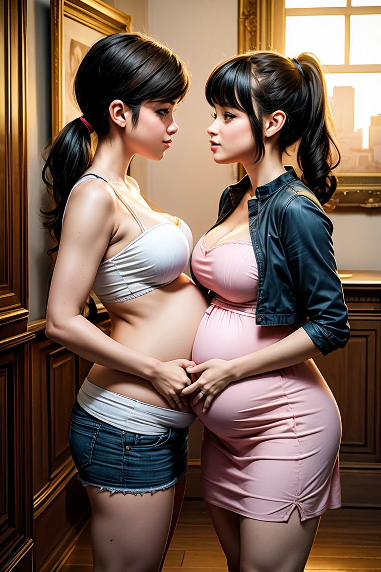 2girls, couple, kissing, masterpiece, Best Quality, m4ri, pregnant