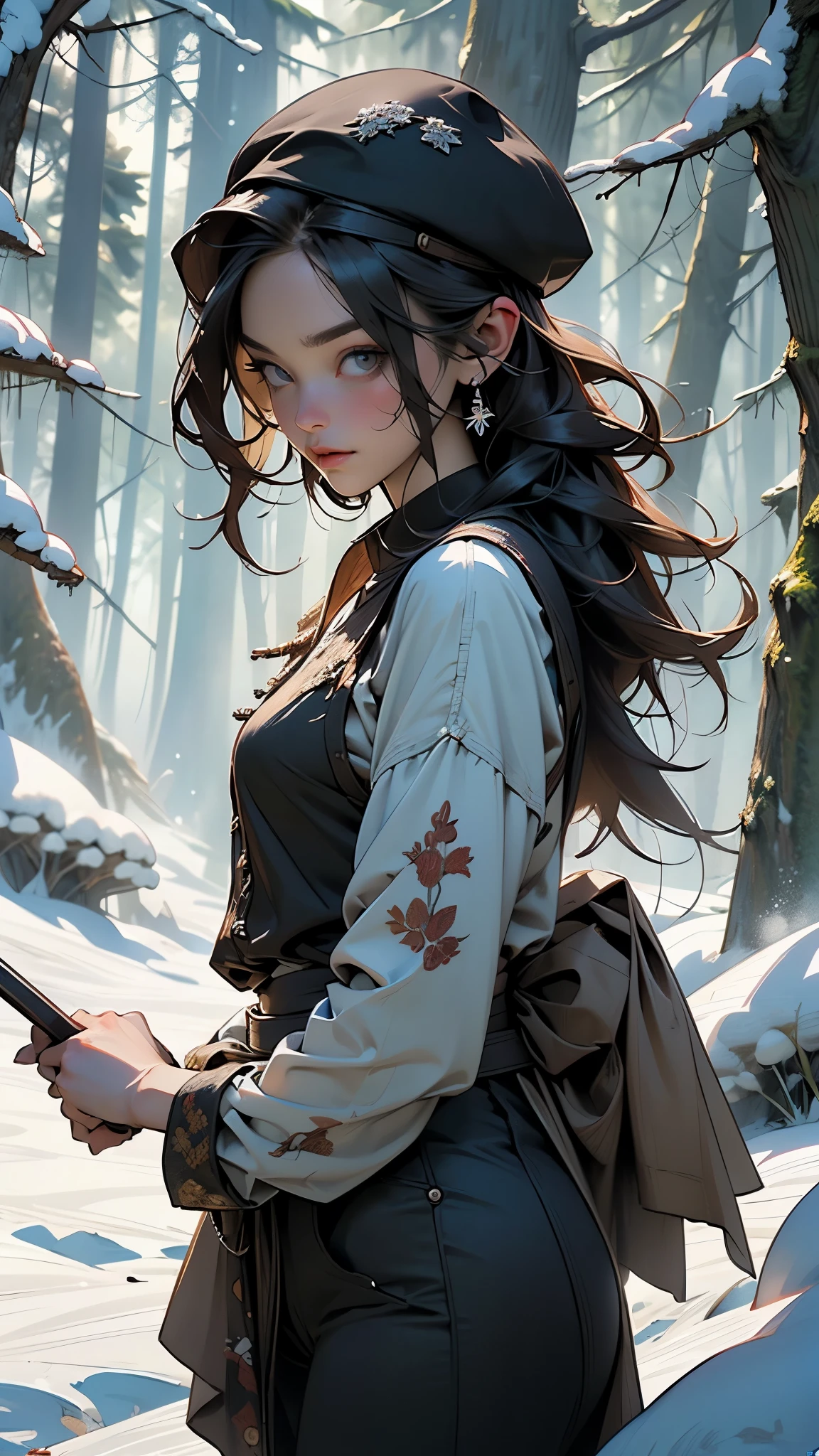 ((styled old westerner oil painting, only one girl, Chibi style)), ((in the dark, in the dim place, dark sky, deep mountain pass, trees)), (((round face))), (blush, drooping eyes), ((bending to open legs, (showing off her light pubic hair, straddling the rock), small breasts, large areolas, pinching swollen nipples by herself)), young woman, casual clothes,