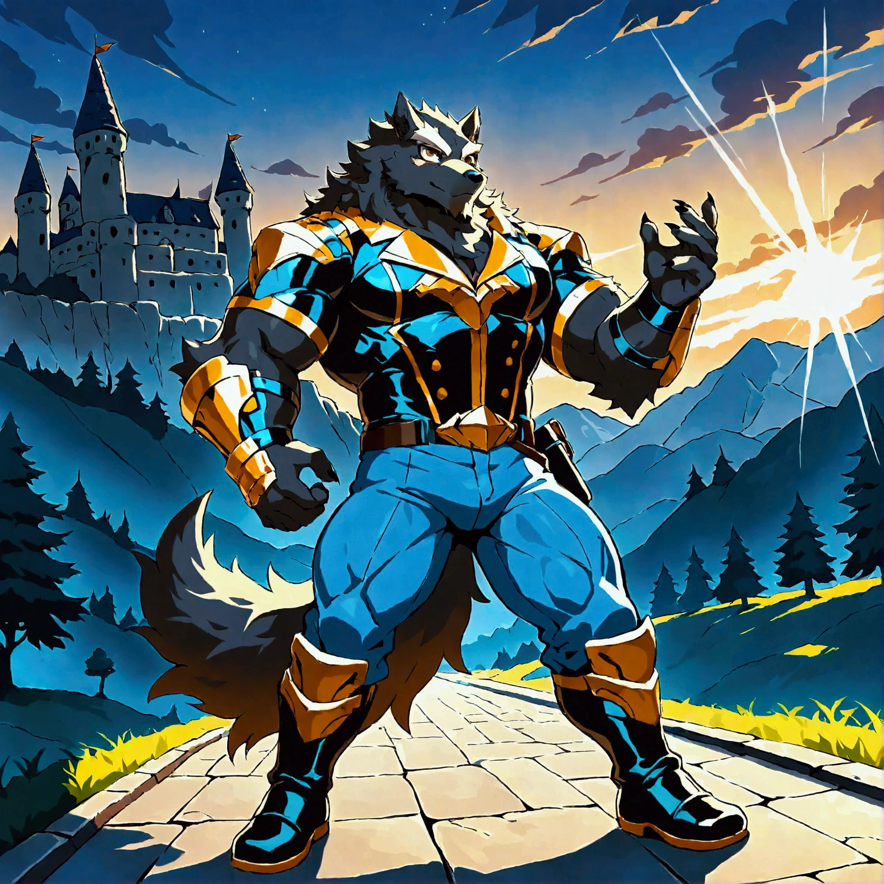 character focus, full body, looking away, various angle, european fantasy, a muscular middle-aged triple heads cerberus man, clothed, heroic costume, full armor, pants, dynamic pose, BREAK complete anatomy, perfect proportions, beautiful thigh gap, fluffy body, intricate fur details, beautiful fur texture, BREAK (a detailed cerberus 1tail), detailed boots, detailed foot, detailed hands, 5fingers, 5fingers nails, BREAK aesthetic anime face, insanity detailed face, male face, big face, square jawline, aesthetic anime eyes, detailed brown eyes, detailed brown cornea, detailed dark brown irises, detailed pupils, male eyes, big eyes, male eyebrows, innocent look, beautiful beard, BREAK full body in Michelangelo Buonarroti style, digital illustration anime, housamo style, detailed painting landscape, old castle, path, outdoor, full color, HDR, BREAK masterpiece, official art, best quality, very aesthetic, absurdres, super fine illustration, great quality, BREAK noise reduction, very highres, large filesize, high quality, 32K, 8k wallpaper, dynamic lighting, BREAK insanity detailed, ultra detailed, intricate details, extremely detailed, detailed texture, an extremely delicate and beautiful, BREAK osukemo, e621 illustration, kemohomo, anthropomorphic, furry, cartoon, harmonious body, pastoral face, virtuous eyes, epic atmosphere, 3 heads 