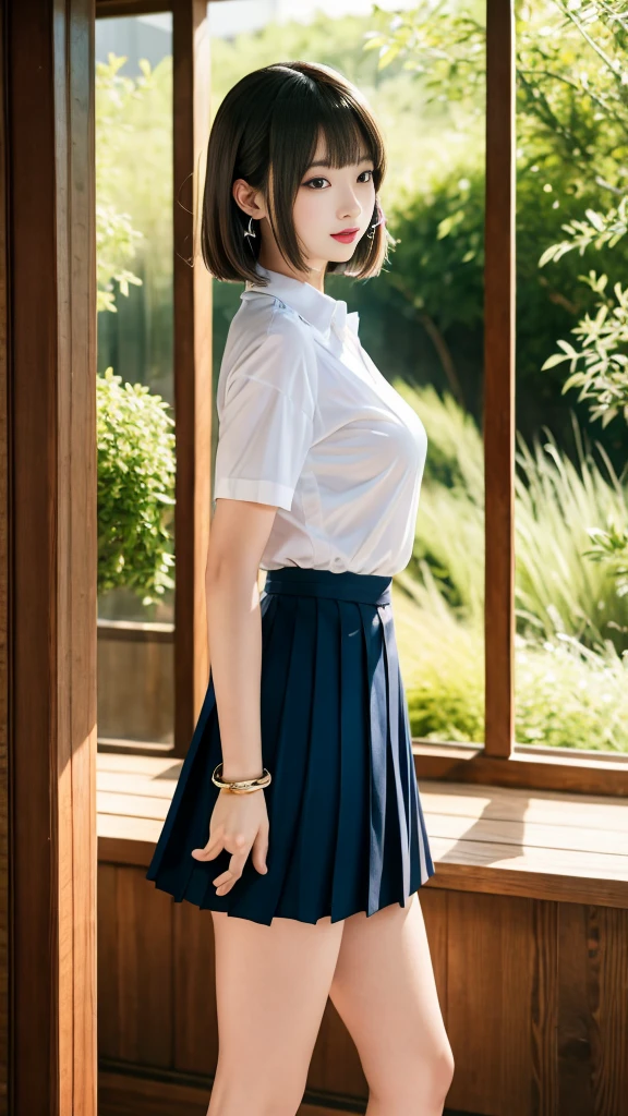 (8k, RAW photo, best quality, masterpiece:1.2), (realistic, photo-realistic:1.37), ultra-detailed,
1 girl, 24 years old, solo, beautiful detailed sky,detailed cafe,night,sitting,dating,(smile:1.1),large breasts, seductive smile, professional lighting, Sony A7R4, Zessie 50mm F1.8, beautiful detailed eyes, (shirt:1.1), pleated skirt,(short hair:1.2),floating hair,black eyes,