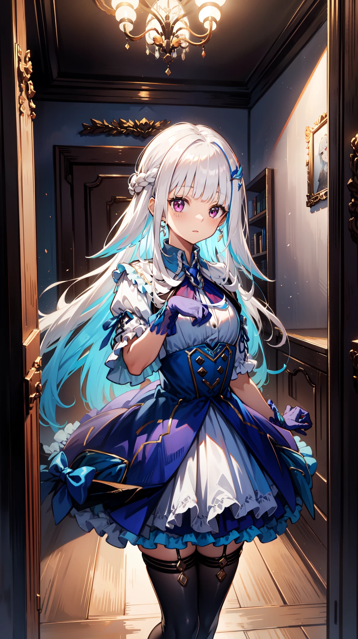 ( 1 girl ), cute young girl, silver hair, ( long hair), Gothic Outfit , ****Wear a skirt, Black Rose, Jewel clothing, Black Lace-Up Booties , ( cowboy shooting ), cute, 8K, ( Gillay Fashion ), ((masterpiece)), (( best quality )), ( super detailed :1.2), ( HD:1.3), ( Professional Photography :1.4), ( Focus ), Perfect Light , ( ), , Eyeliner, Unleash Magic ,Royal Princess,Princess Decorations ,Lace gloves,Lace skirt, Luxurious Outfits ,palace, dancing