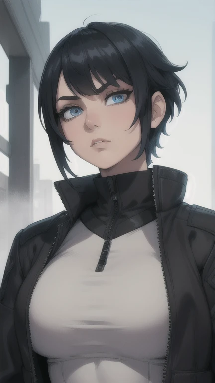 leslie,bangs,two-tone hair,undercut,blue eyes,
gloves,shirt,black jacket,belt,
standing,upper body,serious,
metropolis,morning,
(insanely detailed, beautiful detailed face,beautiful detailed eyes, masterpiece, best quality),