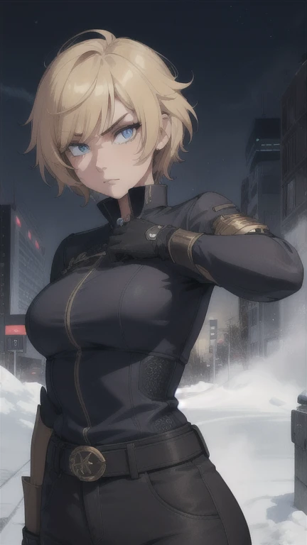 leslie,bangs,two-tone hair,undercut,blue eyes,
gloves,shirt,black jacket,belt,
standing,upper body,serious,
metropolis,morning,
(insanely detailed, beautiful detailed face,beautiful detailed eyes, masterpiece, best quality),