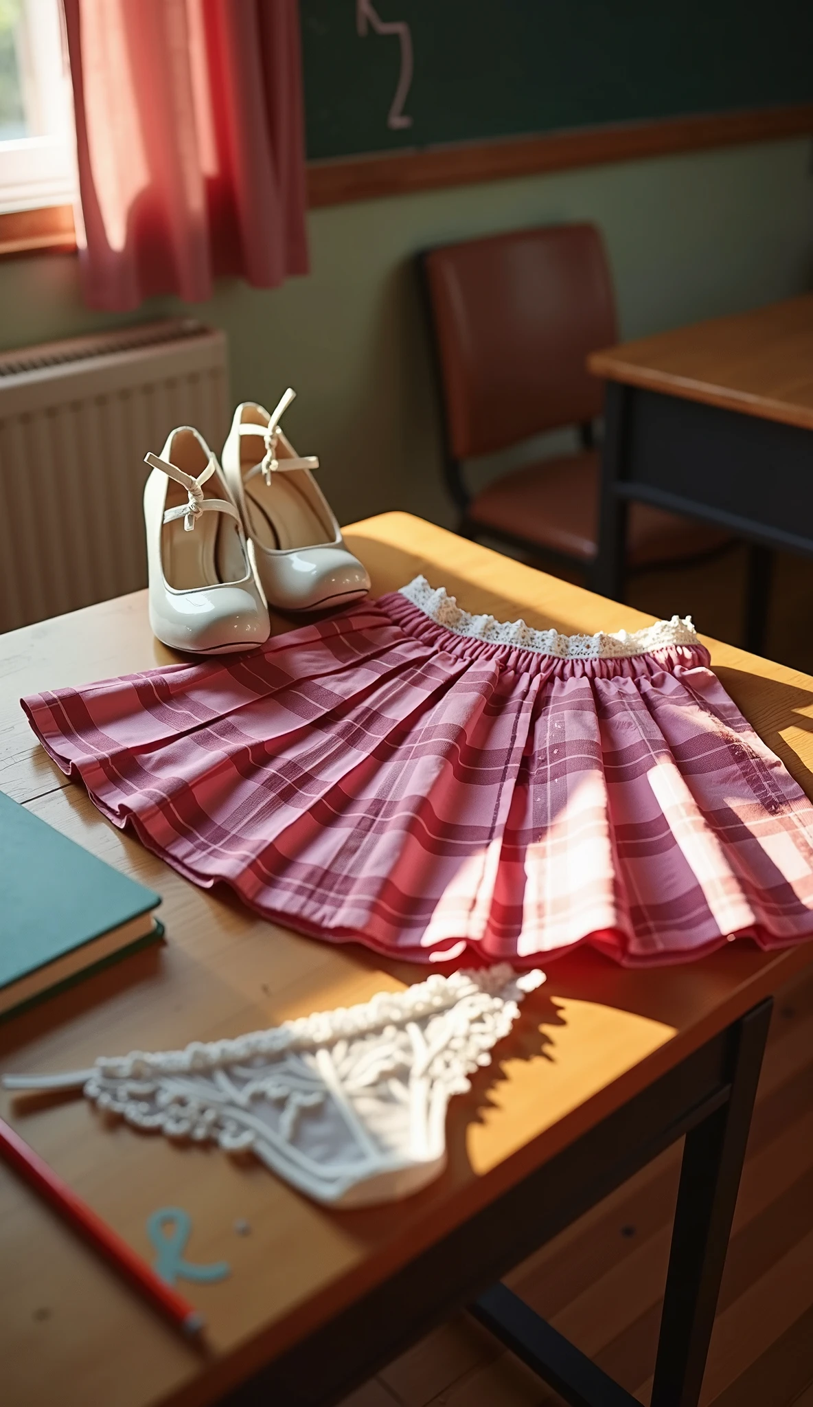 A ladies outfit put on a table for advertisement