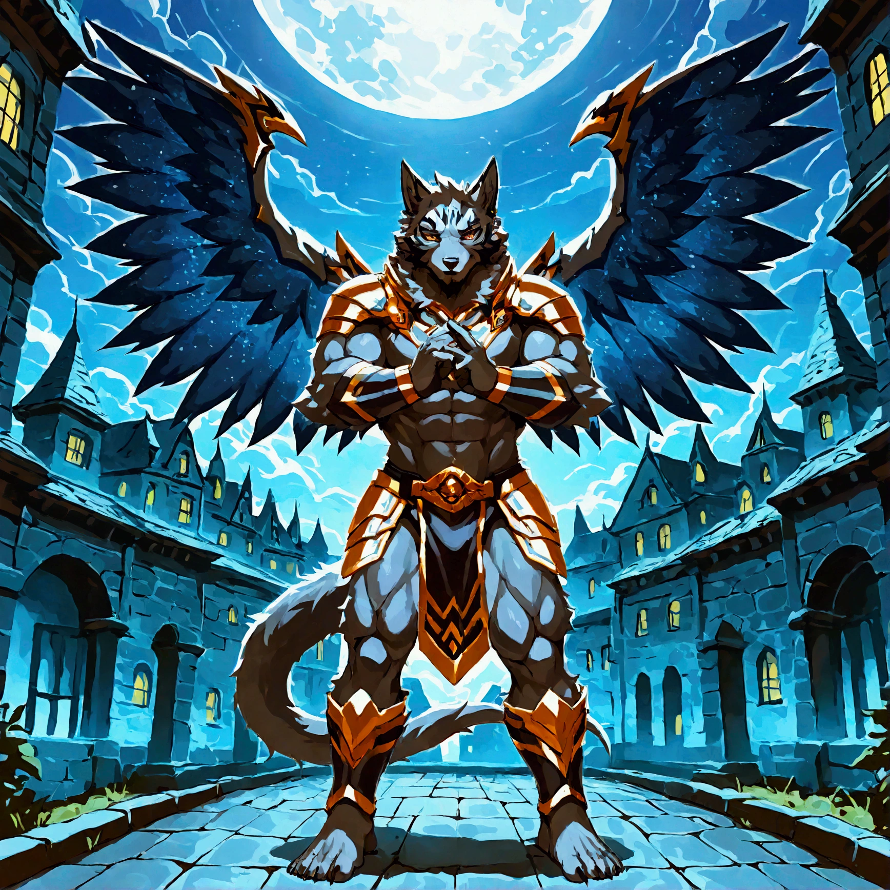 character focus, full body, looking away, dynamic angle, full body in Michelangelo Buonarroti style, housamo style, digital illustration anime, BREAK muscular middle-aged daemon man, silver gray skin, megabat wings, complete anatomy, perfect proportions, beautiful thigh gap, fluffy body, intricate fur details, beautiful fur texture, BREAK (a detailed elegant daemon 1 tail), detailed toe, 5toes, 5toes nails, beautiful foot, BREAK detailed hands, 5fingers, 5fingers nails, BREAK aesthetic anime face, insanity detailed face, male face, big face, square jawline, aesthetic anime eyes, detailed brown eyes, detailed brown cornea, detailed dark brown irises, detailed pupils, male eyes, big eyes, male eyebrows, innocent look, beautiful beard, BREAK clothed, costume, armor, loincloth, perfect composition, fighting, quantum electromagnetic life form force, dynamc pose, detailed painting landscape, kaleidoscopic swirls, old castle, indoor, full color HDR, BREAK masterpiece, official art, best quality, very aesthetic, absurdres, super fine illustration, great quality, BREAK noise reduction, very highres, large filesize, high quality, 32K, 8k wallpaper, dynamic lighting, BREAK insanity detailed, ultra detailed, intricate details, extremely detailed, detailed texture, an extremely delicate and beautiful, BREAK e621 illustration, osukemo, kemohomo, anthropomorphic, furry, cartoon, harmonious body, pastoral face, virtuous eyes, epic atmosphere