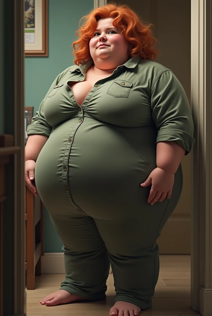 (Full body, glasses), An image of a pregnant girl with her belly on full display wearing casual clothes. She is a very voluptuous lady with blonde hair and green eyes