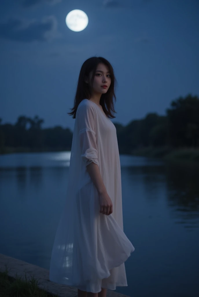 Beautiful woman、Japanese tradition、Very large breasts、kimono、Spectacular views、Suspicious atmosphere、Cinematic atmosphere、(best quality,4K,8K,highres,masterpiece:1.2),ultra-detailed,(realistic,photorealistic,photo-realistic:1.37)、Dim lighting、whole body、forest、forest、looking at the camera、Sad expression、Apparition、low angle、grow、fog