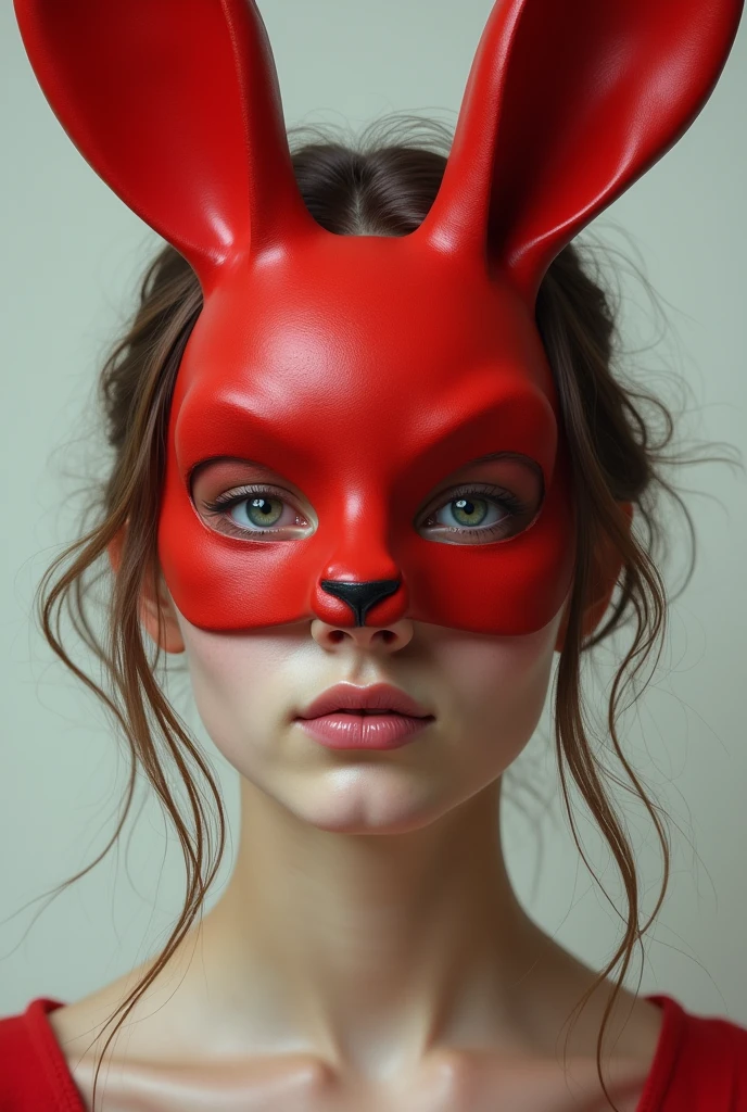 (8K, RAW photo, highest qualityの, masterpiece: 1.2), (realistic, realistic: 1.37), highest quality, ultra high resolution, Light leakage, dynamic lighting, Slim and smooth skin, (whole body:1.3), (soft saturation: 1.6), (Fair skin: 1.2), (Glossy skin: 1.1), oily skin, 22 years ago, night, shiny white blonde, well-shaped chest, hair blowing in the wind, Take a close-up shot of only the face, Physically based rendering, from multiple angles, bikini, (red mask:1.2), The mouth is visible, Red glowing lipstick, Red Demon Horn,