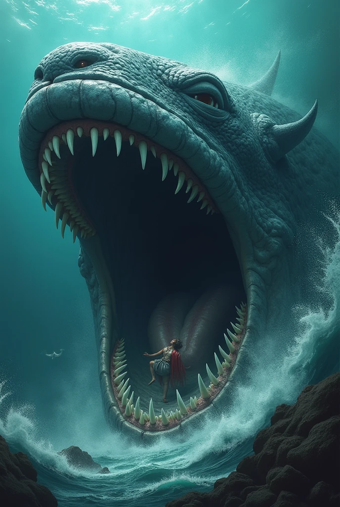 ((best quality)), ((masterpiece)), (detailed), A digital illustration of people being attacked by underwater monsters in a dark, murky ocean setting