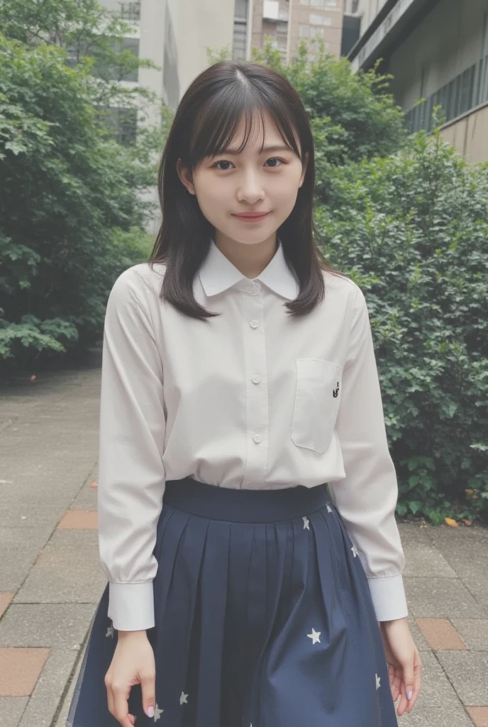 A realistic Japanese high school girl, carefully drawn down to the smallest detail, is dashing at full speed in a loose blouse and pleated skirt with an inseam length、
