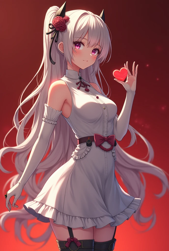 High detail, Heart-shaped pupils,white wedding gown,Love pupils,cropped shoulders,Lots of hearts,Slender maiden,highly rendered,detailed face with,white stockings,hason,