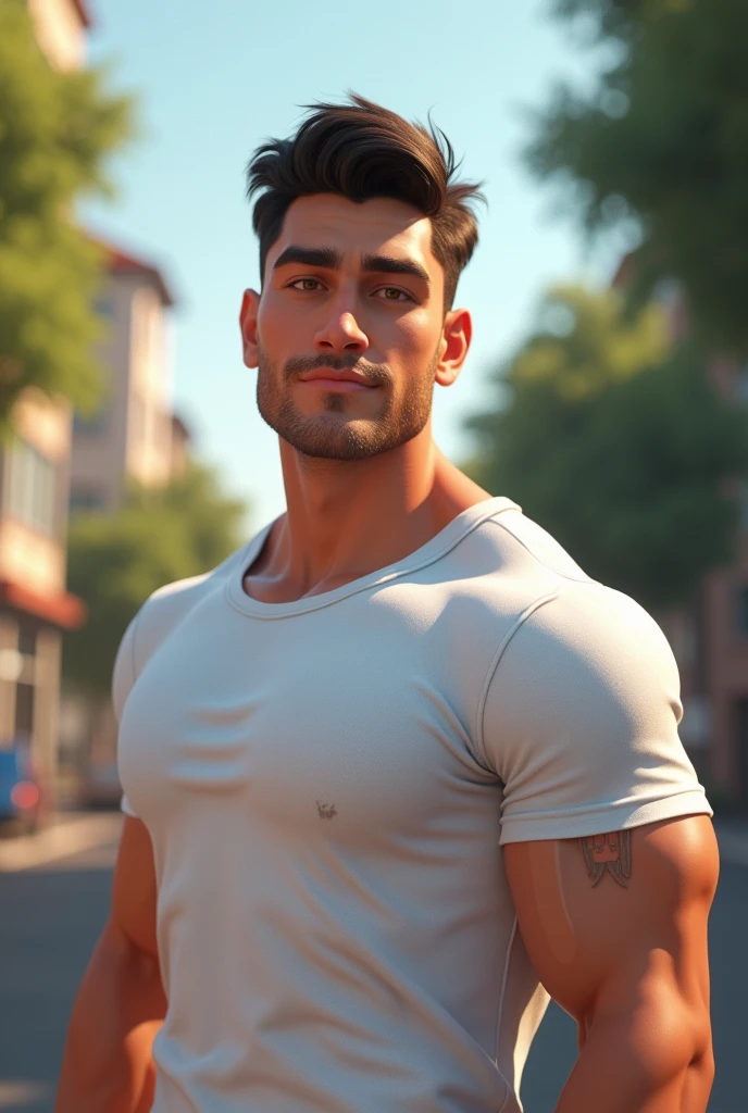 there is a man with a shirt on posing for a picture, shirtless :: high detail, second life avatar, detailed body and face, upper body avatar, realistic body features and face, detailed face and body, extreme detailed face and body, male character, highly detailed skin, beefcake pose, 4 k human detailed!!!, detailed skin, highly detailed character, realistic person