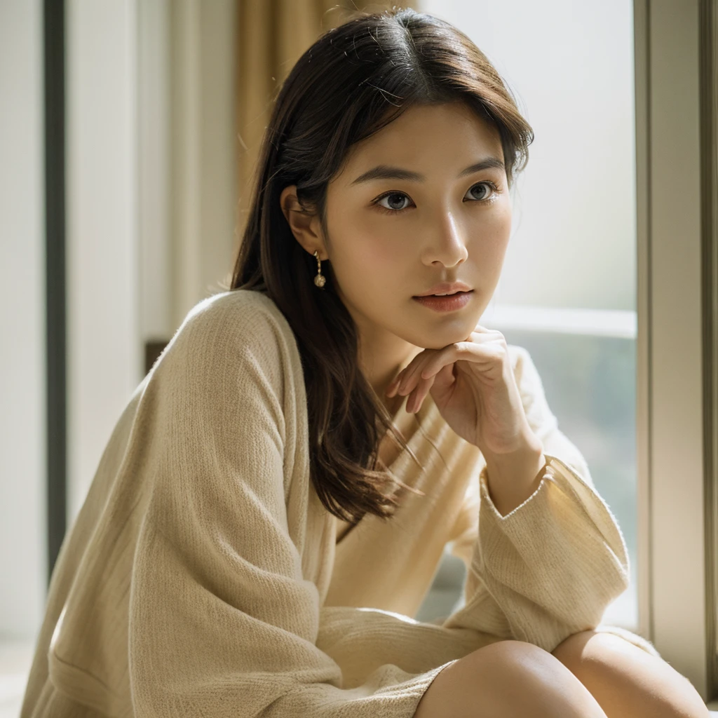 Beautiful Japanese woman in her 50s、a miniskirt、art nouveau room