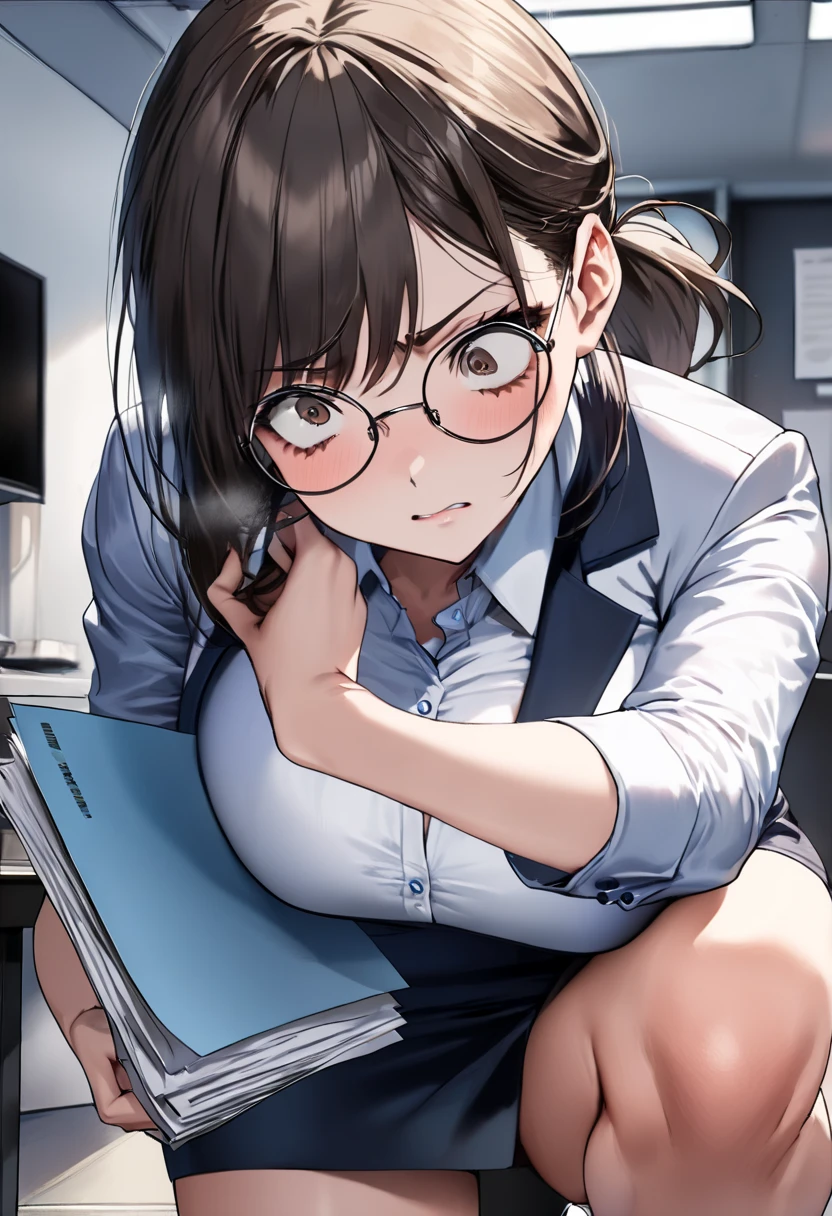 Falling asleep face down while studying at night、A cute girl wearing glasses that accentuate her breasts a little