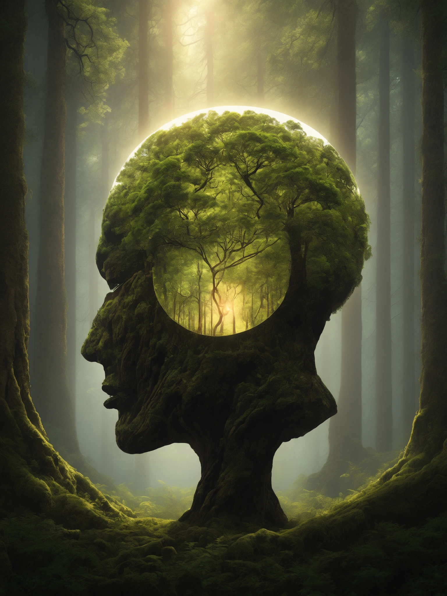  the human head is like a glowing ball,  the human head is becoming a glowing ball , ダーKukoa ,  ultra high resolution with forest background, Simple,   beautiful detail, Center, Kukoa ,  ultra high resolution with forest background, Simple,   beautiful detail, Center, 