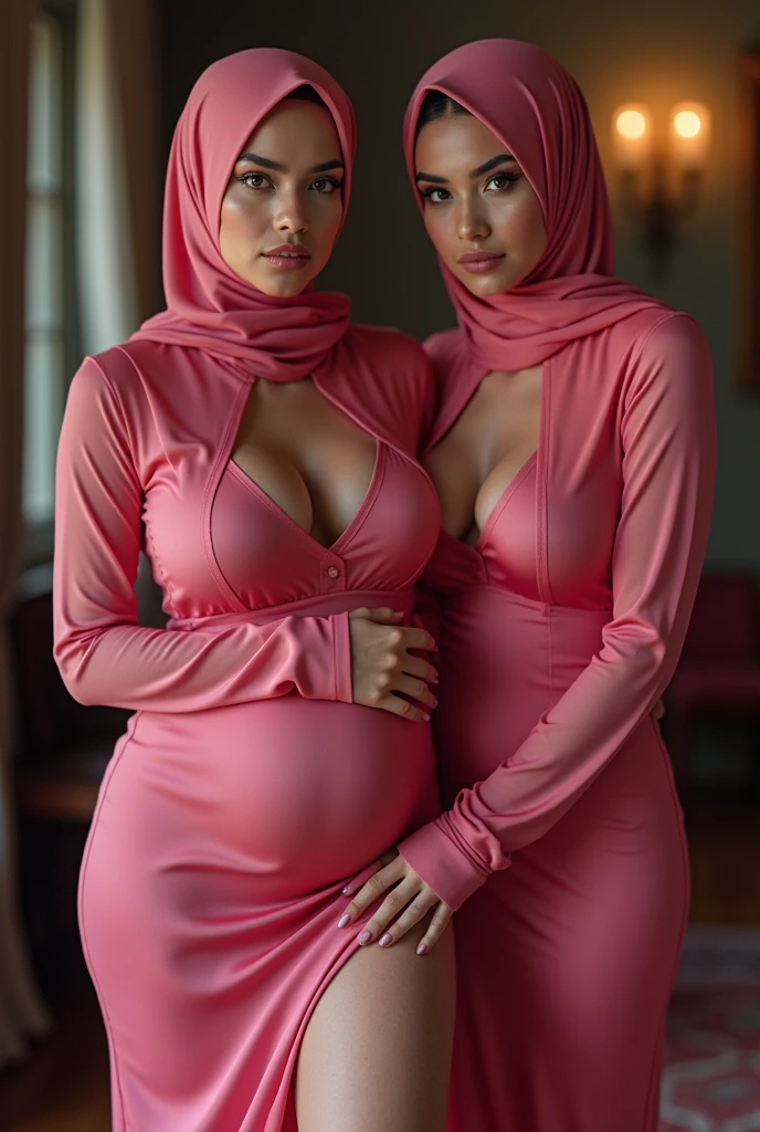 (best quality,4k,8k,highres,masterpiece:1.2),ultra-detailed,(realistic,photorealistic,photo-realistic:1.37), portraits, beautiful hijabis milf wearing tight clothes, busty white skin, perfect body, hourglass figure, thick Ass, full body view, detailed face, mesmerizing eyes, luscious lips, long eyelashes, stunning smile, sexy outfit, confident pose, elegant posture, stylish hijab, natural lighting, vibrant colors ((((big boobs))))