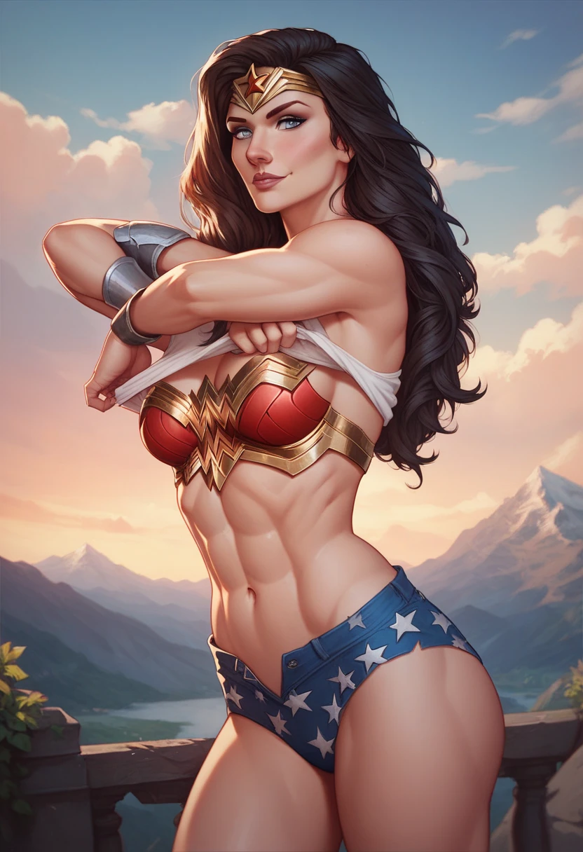 Wonder Woman, extremamente realista, muito linda, sexy, de costas, mostrando a bunda, bunda grande, pernas grossas, Fitness